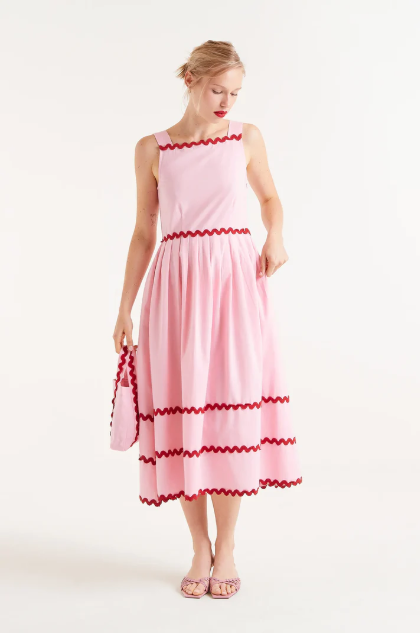 Picunela Long Pink/Red Ric Rac Dress Compania Fantastica