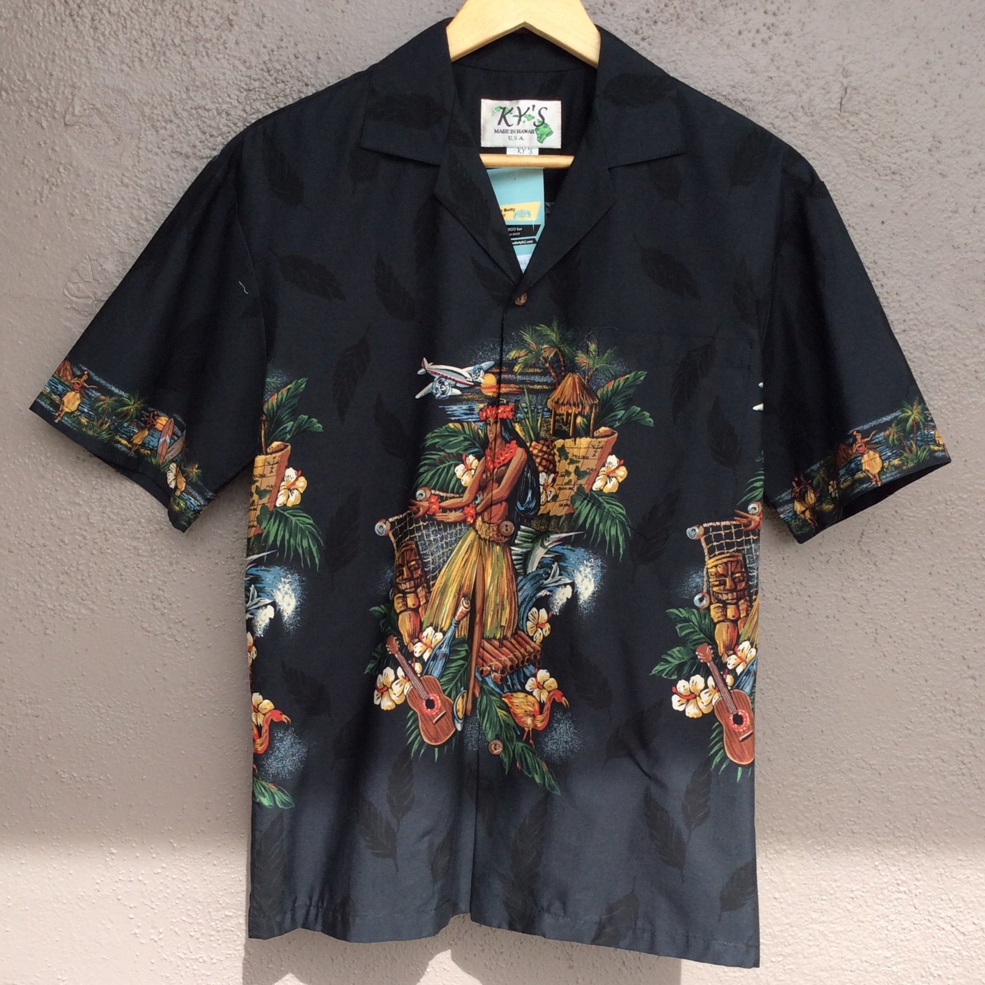 KY's Original Camicia Hawaiana Uomo Maniche Corte - Stampa Tavole Da Surf Con Tasca - Taglie S-6XL Nero