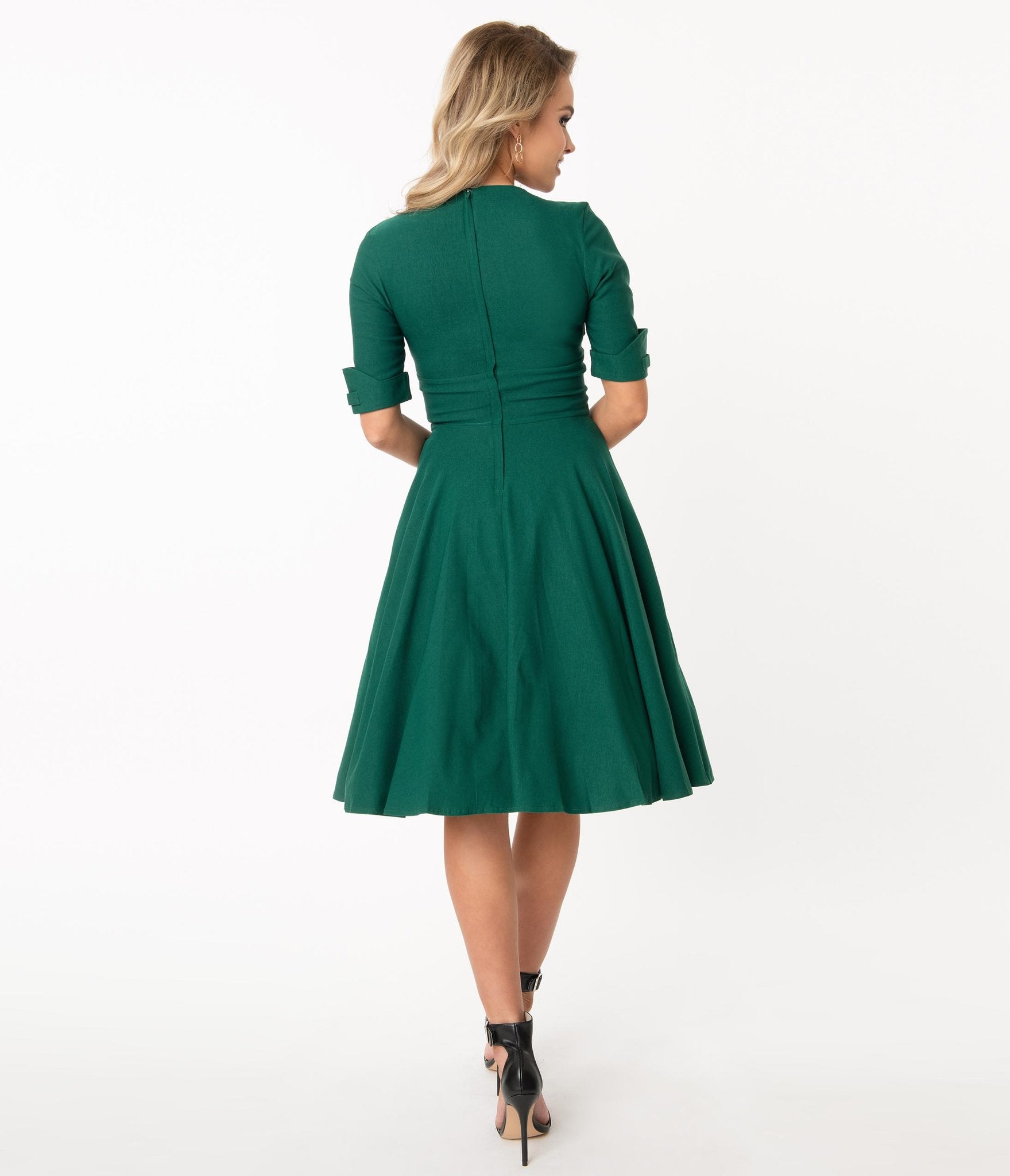 Unique Vintage 1950s Emerald Green Delores Swing Dress