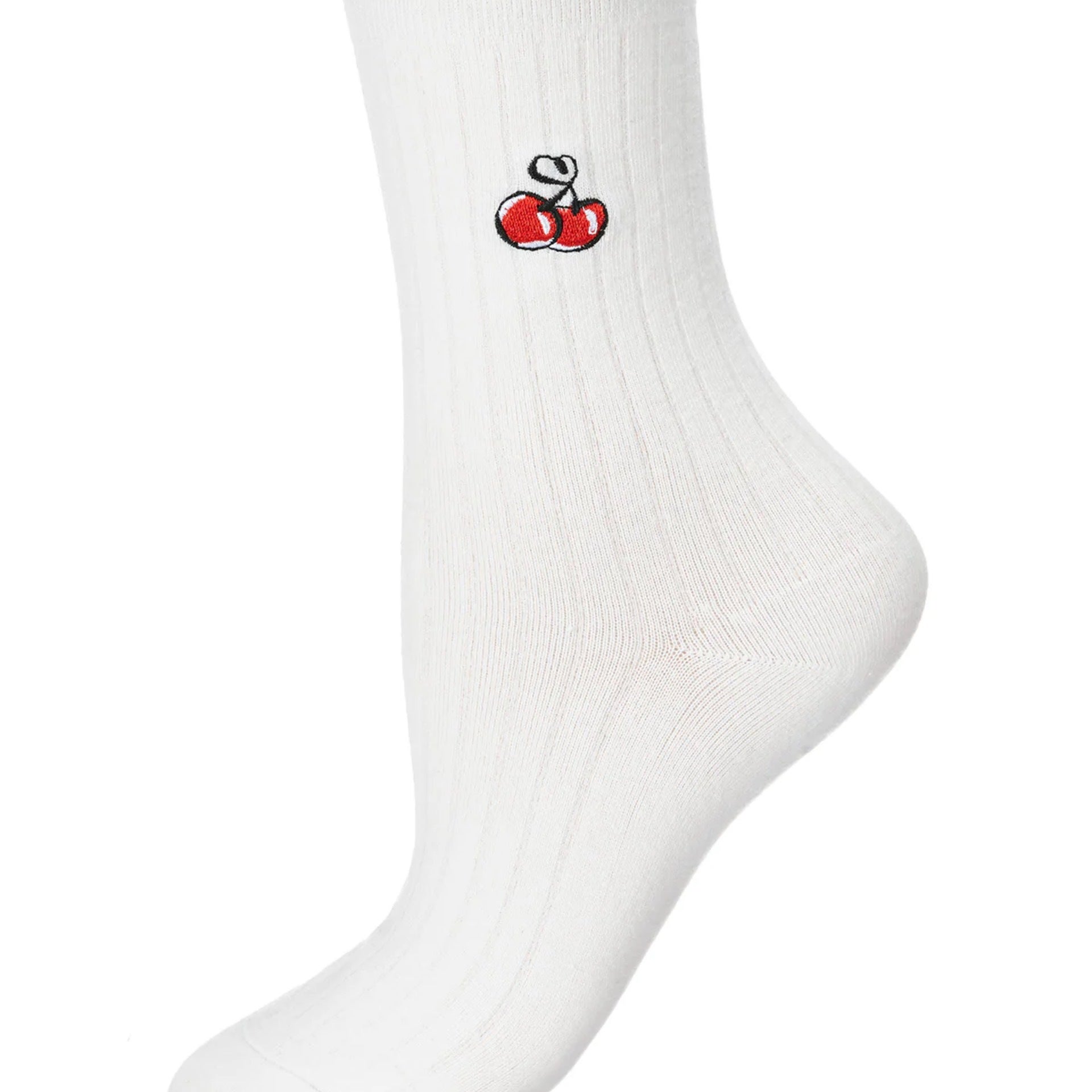 MeMoi Cherry Embroidered Crew Bobby Sock | Retro Betty