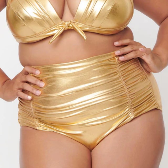 Unique Vintage Gold Monroe Halter Swim Top